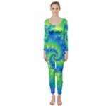 Colorful Blue and Green Spiral Fractal  Long Sleeve Catsuit