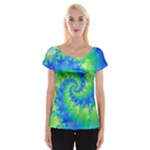 Colorful Blue and Green Spiral Fractal  Women s Cap Sleeve Top