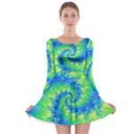 Colorful Blue and Green Spiral Fractal  Long Sleeve Skater Dress