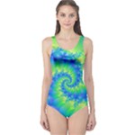 Colorful Blue and Green Spiral Fractal  One Piece Swimsuit