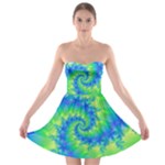 Colorful Blue and Green Spiral Fractal  Strapless Bra Top Dress