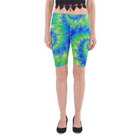 Colorful Blue and Green Spiral Fractal  Yoga Cropped Leggings from ArtsNow.com