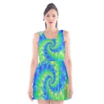 Colorful Blue and Green Spiral Fractal  Scoop Neck Skater Dress