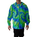 Colorful Blue and Green Spiral Fractal  Hooded Wind Breaker (Kids)