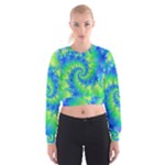 Colorful Blue and Green Spiral Fractal  Women s Cropped Sweatshirt