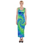 Colorful Blue and Green Spiral Fractal  Fitted Maxi Dress