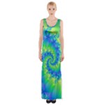 Colorful Blue and Green Spiral Fractal  Maxi Thigh Split Dress