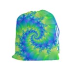 Colorful Blue and Green Spiral Fractal  Drawstring Pouch (XL)