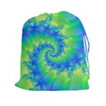 Colorful Blue and Green Spiral Fractal  Drawstring Pouch (XXL)