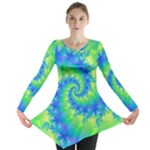 Colorful Blue and Green Spiral Fractal  Long Sleeve Tunic 