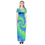 Colorful Blue and Green Spiral Fractal  Short Sleeve Maxi Dress