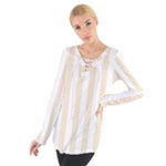 Vertical Stripes - White and Champagne Orange Women s Tie Up Tee