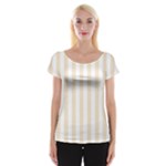 Vertical Stripes - White and Champagne Orange Women s Cap Sleeve Top