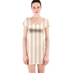 Vertical Stripes - White and Sunset Orange Short Sleeve Bodycon Dress