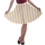 Vertical Stripes - White and Sunset Orange A-line Skater Skirt