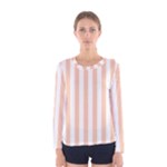 Vertical Stripes - White and Apricot Orange Women s Long Sleeve T-shirt