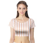 Vertical Stripes - White and Apricot Orange Short Sleeve Crop Top (Tight Fit)