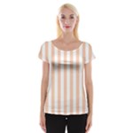 Vertical Stripes - White and Apricot Orange Women s Cap Sleeve Top