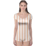 Vertical Stripes - White and Apricot Orange Boyleg Leotard (Ladies)