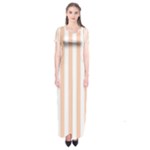 Vertical Stripes - White and Apricot Orange Short Sleeve Maxi Dress