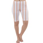 Vertical Stripes - White and Apricot Orange Cropped Leggings