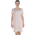 Vertical Stripes - White and Apricot Orange Short Sleeve Nightdress