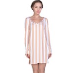 Vertical Stripes - White and Apricot Orange Long Sleeve Nightdress