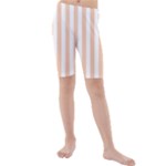 Vertical Stripes - White and Apricot Orange Kid s Mid Length Swim Shorts