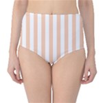 Vertical Stripes - White and Apricot Orange High-Waist Bikini Bottoms