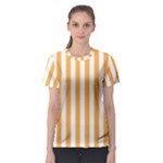 Vertical Stripes - White and Pastel Orange Women s Sport Mesh Tee