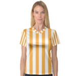 Vertical Stripes - White and Pastel Orange Women s V-Neck Sport Mesh Tee