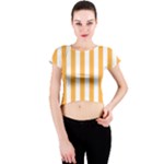 Vertical Stripes - White and Pastel Orange Crew Neck Crop Top