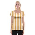 Vertical Stripes - White and Pastel Orange Women s Cap Sleeve Top