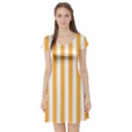 Vertical Stripes - White and Pastel Orange Short Sleeve Skater Dress