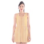 Vertical Stripes - White and Pastel Orange Scoop Neck Skater Dress