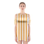 Vertical Stripes - White and Pastel Orange Women s Cutout Shoulder Dress