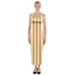 Vertical Stripes - White and Pastel Orange Fitted Maxi Dress