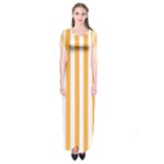 Vertical Stripes - White and Pastel Orange Short Sleeve Maxi Dress