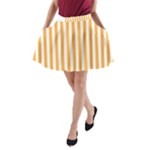 Vertical Stripes - White and Pastel Orange A-Line Pocket Skirt