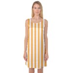 Vertical Stripes - White and Pastel Orange Sleeveless Satin Nightdress