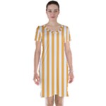 Vertical Stripes - White and Pastel Orange Short Sleeve Nightdress