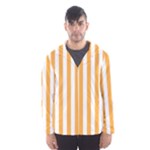 Vertical Stripes - White and Pastel Orange Hooded Wind Breaker (Men)