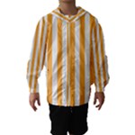 Vertical Stripes - White and Pastel Orange Hooded Wind Breaker (Kids)