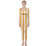 Vertical Stripes - White and Pastel Orange Long Sleeve Catsuit