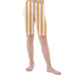 Vertical Stripes - White and Pastel Orange Kid s Mid Length Swim Shorts