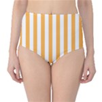 Vertical Stripes - White and Pastel Orange High-Waist Bikini Bottoms