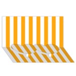 Vertical Stripes - White and Dark Tangerine Orange Twin Heart Bottom 3D Greeting Card (8x4)