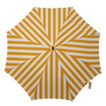 Vertical Stripes - White and Dark Tangerine Orange Hook Handle Umbrella (Large)