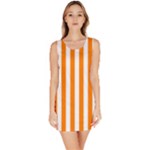 Vertical Stripes - White and Orange Bodycon Dress