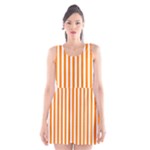 Vertical Stripes - White and Orange Scoop Neck Skater Dress